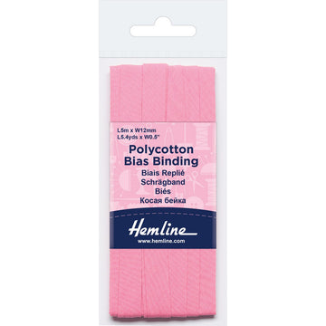 Hemline  Polycotton Bias Binding - Pink 12MM X 5M