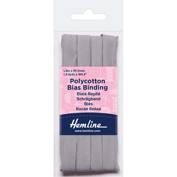 Hemline Polycotton Bias Binding - Grey 12MM X 5M