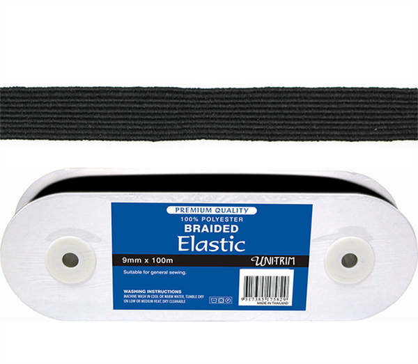 100m Roll - Braided Elastic (9mm) - Black