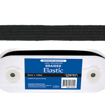 100m Roll - Braided Elastic (9mm) - Black