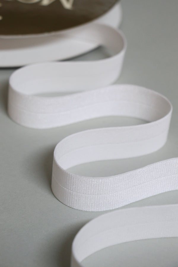 24mm Stretch Fold-Over Binding - White
