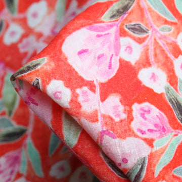 Orange St Blossom Washed Printed Linen