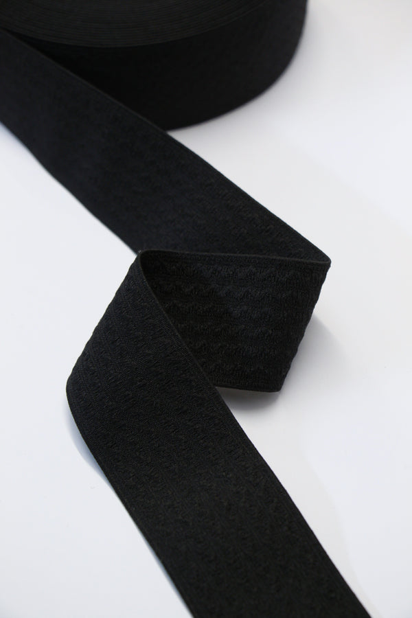 Fancy Elastic (50mm/2") - Black Ripple Textured