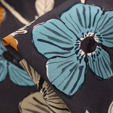 Anemone Garden Charcoal - Liberty Crepe De Chine