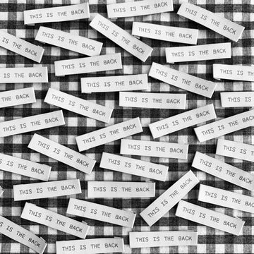 "THIS IS THE BACK" End Fold - woven sewing labels 8 Pack