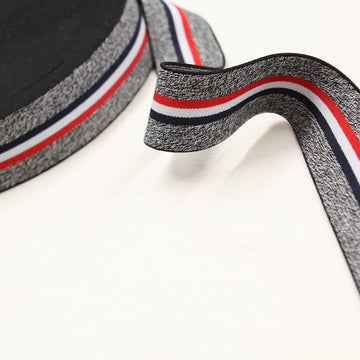 38mm/ 1 1/2" wide - Fancy Elastic - Red/Black Striped