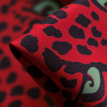Green Eyes On Red - Silk Crepe De Chine