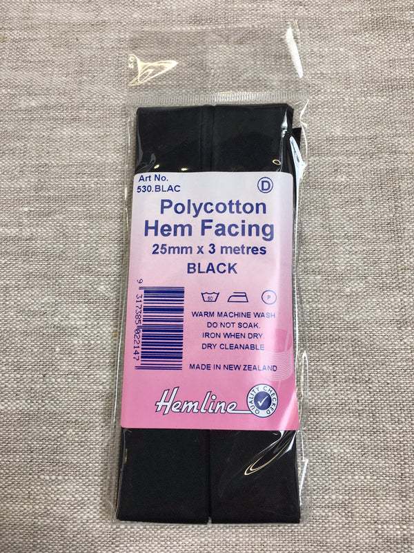 Hem Facing - Black 25mm