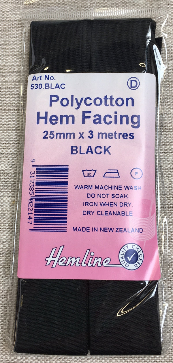 Hem Facing - Black 25mm