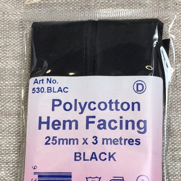 Hem Facing - Black 25mm