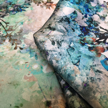 Jardin Teal Satin Silk