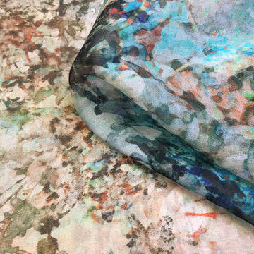 Jardin Teal Chiffon Silk