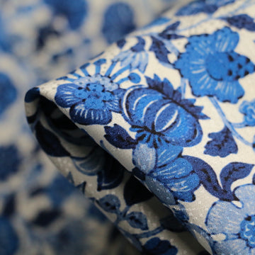 Porto Blue Silk Satin Jacquard