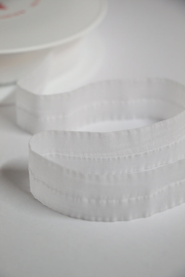 24mm Mousseline Fold Over Elastic - White