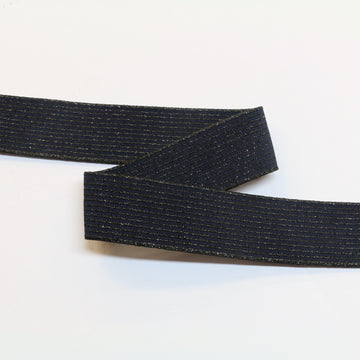 Metallic Fancy Elastic (30mm/ 1 1/4") - Striped Navy/Black Metallic
