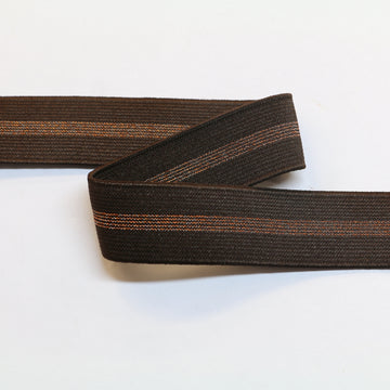 Metallic Fancy Elastic (25mm/ 1") - Brown/Metallic Copper Stripe