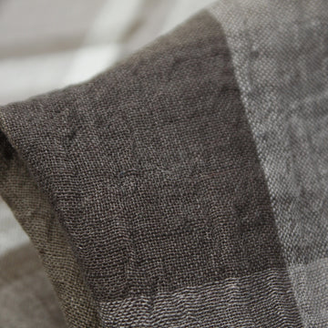 Tan Check Yarn Dyed Crinkled Linen