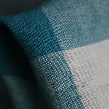 Washed Crinkle Aqua Check Linen