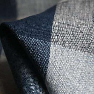 Washed Crinkle Navy Check Linen