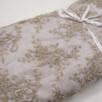 Nicola Embroidered Tulle - Gold Brown