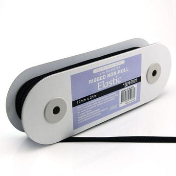Ribbed Non-Roll Elastic (12mm) - Black