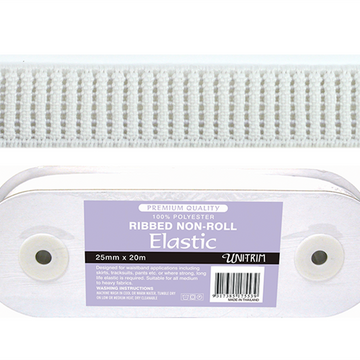 Ribbed Non-Roll Elastic (12mm) - White