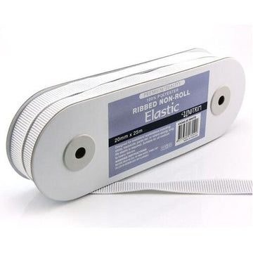 Ribbed Non-Roll Elastic (20mm) - White