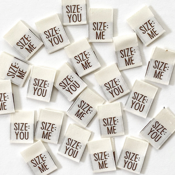 KATM Woven Labels - "SIZE ME/SIZE YOU" - woven sewing labels 8 Pack