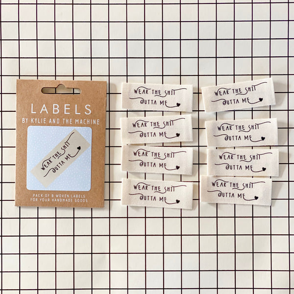 KATM Woven Labels - "Wear The Shit Outta Me" - printed cotton labels 8 Pack