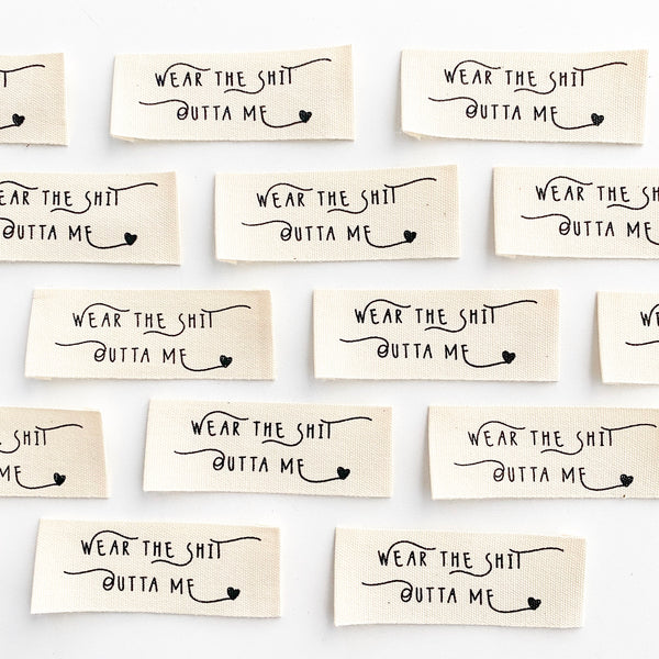 KATM Woven Labels - "Wear The Shit Outta Me" - printed cotton labels 8 Pack