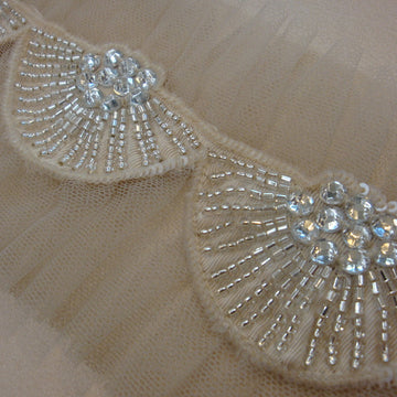 Art Deco Beaded Tulle - Mink Pebble