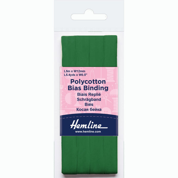 Hemline  Polycotton Bias Binding - Emerald 12MM X 5M
