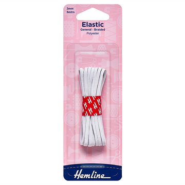 Hemline Braided Elastic 3mm x 5 metres - White