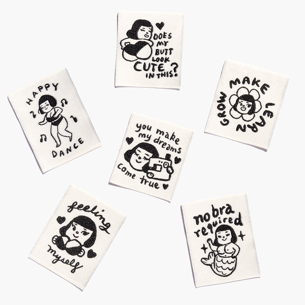 KATM Woven Labels - Feeling Yourself by KATM X Mel Stringer - printed cotton labels 6 Pack