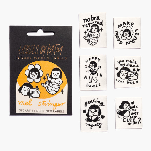 KATM Woven Labels - Feeling Yourself by KATM X Mel Stringer - printed cotton labels 6 Pack