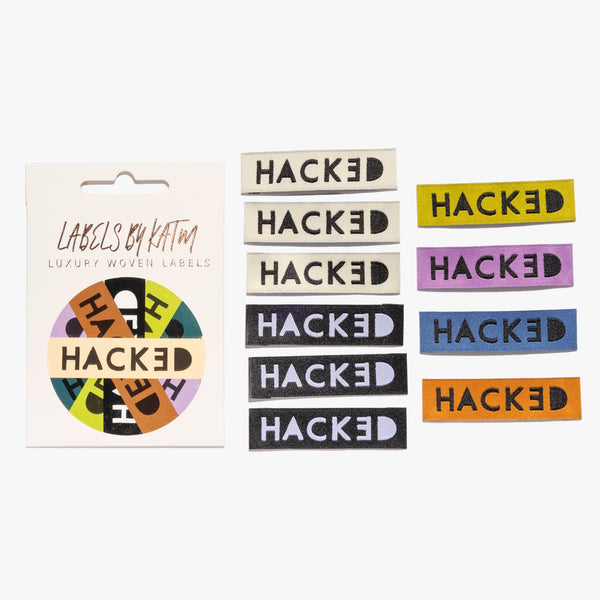 KATM Woven Labels - "Hacked" - printed cotton labels 10 Pack